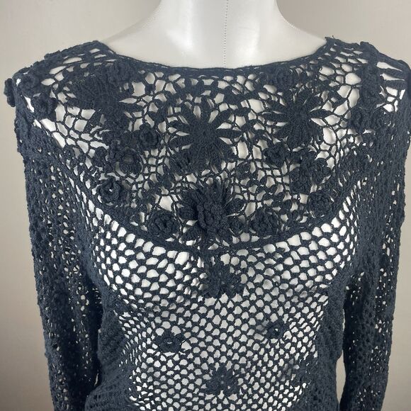 Black Witchy Whimsy Goth Emo Crochet Cardigan Measures Like A Large - Picture 8 of 10